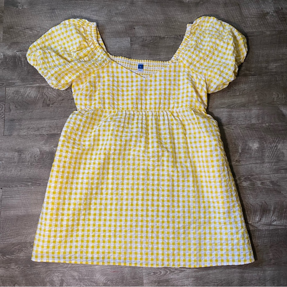 Yellow Gingham Square-Neck Dress – Puff Sleeves, Cottagecore Fit